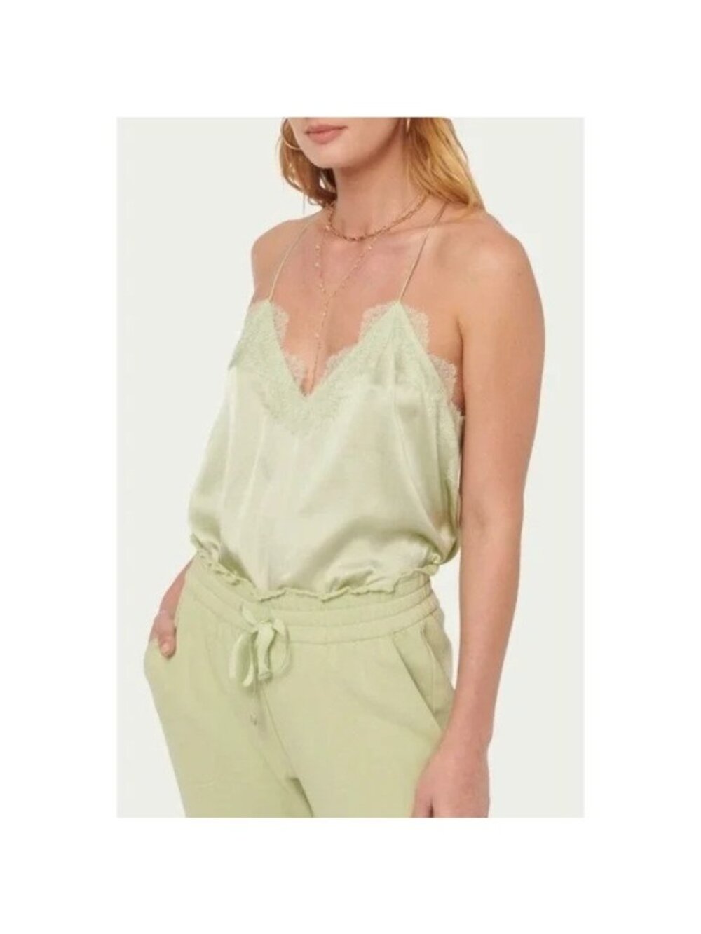 Cami NYC XS Green 100% Silk Cami Lace Tank Feminine Fairy